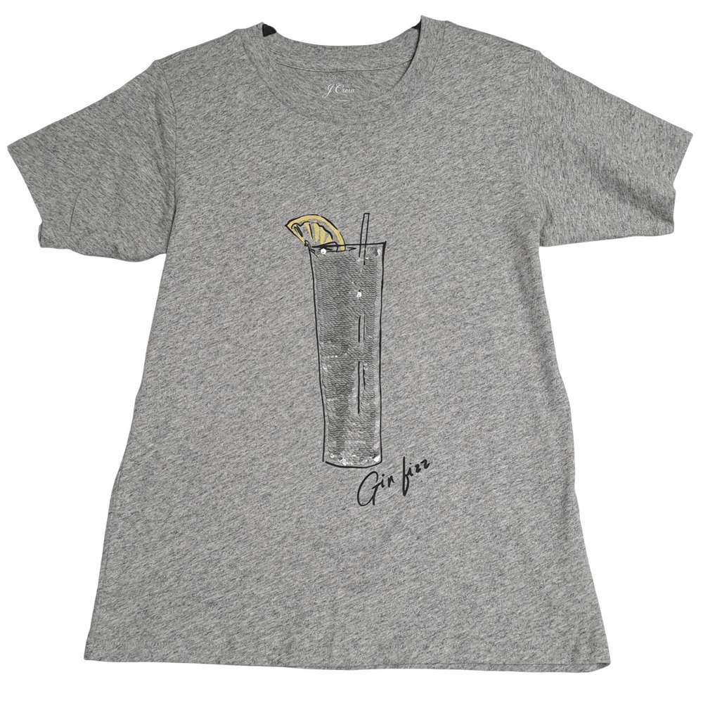 J Crew Gin Fizz Sequin Graphic Tee Womens XS Gray Heather Cocktail Short Sleeve